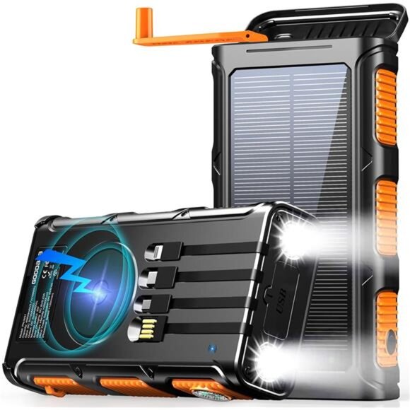 45800mAh Built in Hand Crank and 4 Cables Power Bank Solar Portable Charger